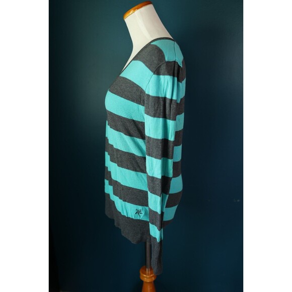 PacSun Nollie Y2K Teal/Grey Striped V-Neck Pullover Cashmere Blend Sweater Large - Picture 6 of 9